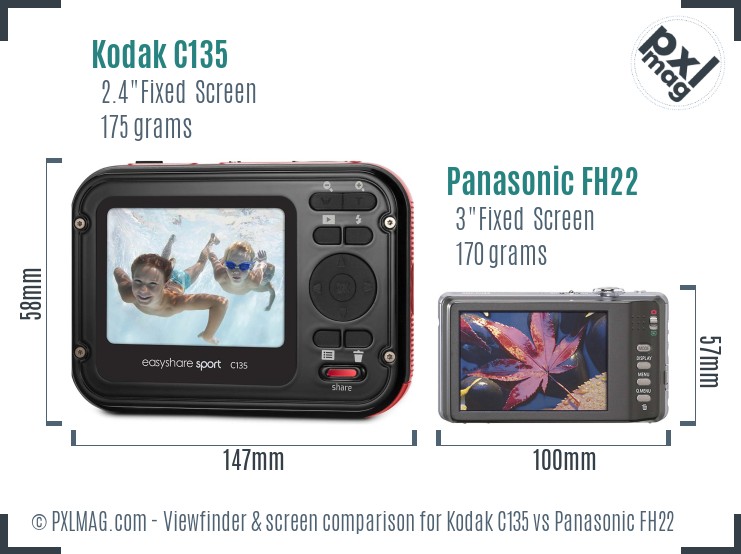 Kodak C135 vs Panasonic FH22 Screen and Viewfinder comparison