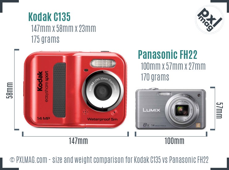 Kodak C135 vs Panasonic FH22 size comparison