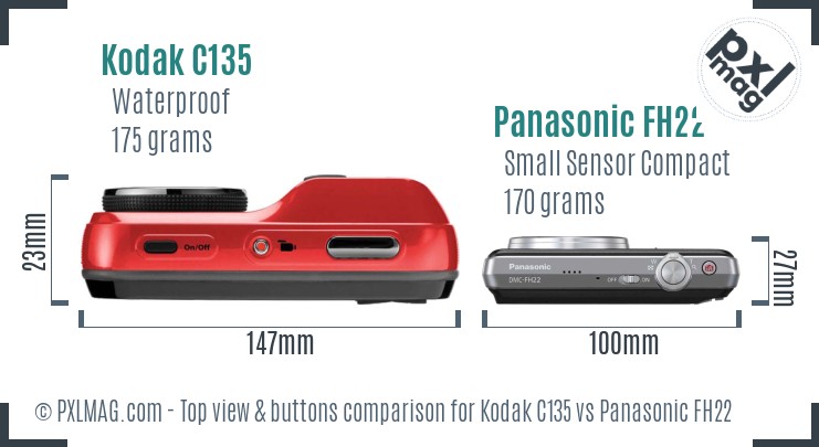 Kodak C135 vs Panasonic FH22 top view buttons comparison