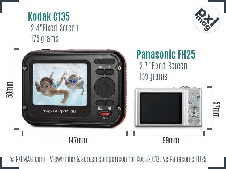 Kodak C135 vs Panasonic FH25 Screen and Viewfinder comparison
