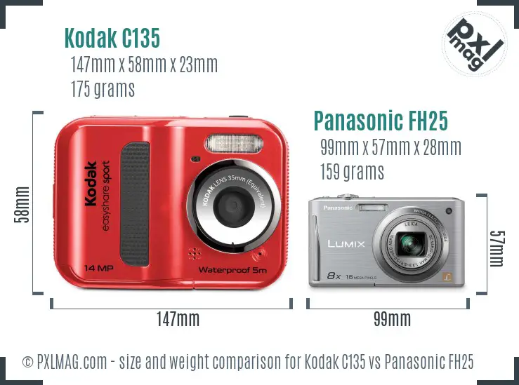 Kodak C135 vs Panasonic FH25 size comparison