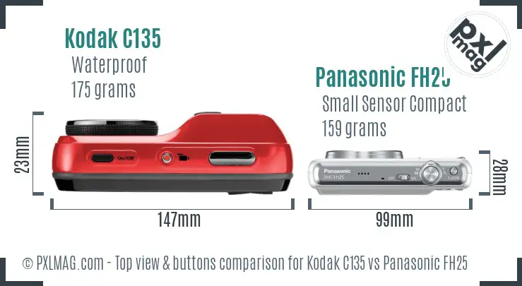 Kodak C135 vs Panasonic FH25 top view buttons comparison