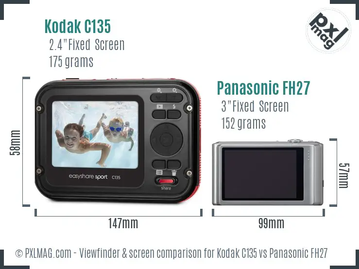 Kodak C135 vs Panasonic FH27 Screen and Viewfinder comparison