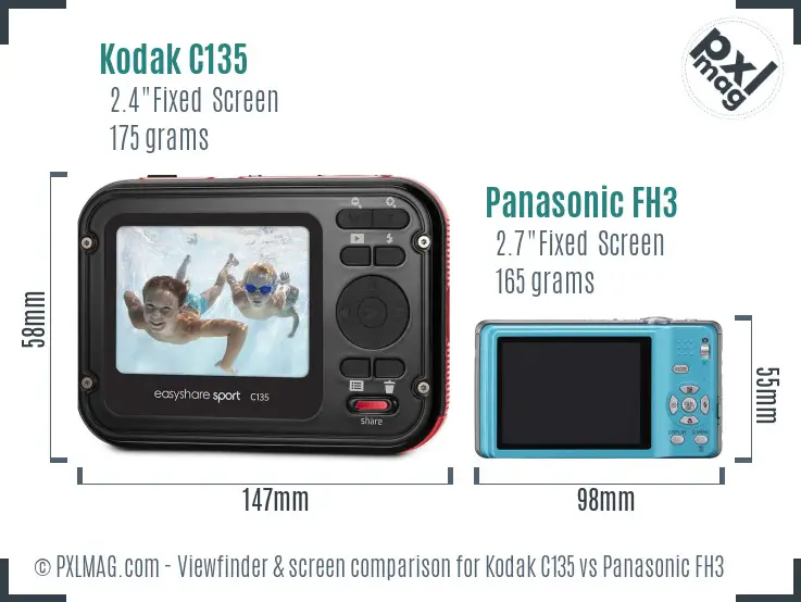 Kodak C135 vs Panasonic FH3 Screen and Viewfinder comparison