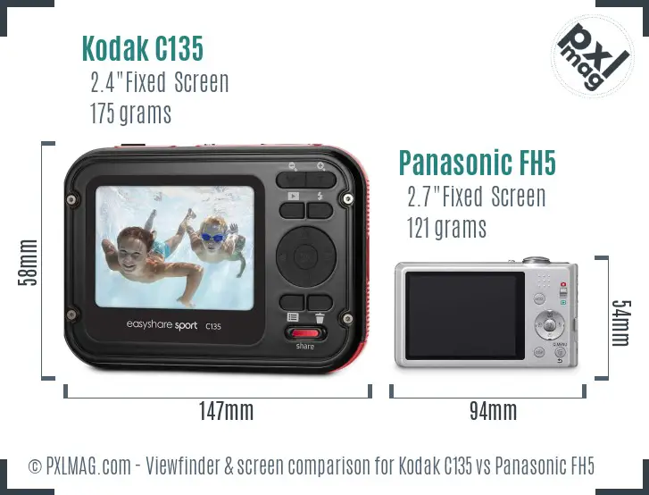 Kodak C135 vs Panasonic FH5 Screen and Viewfinder comparison