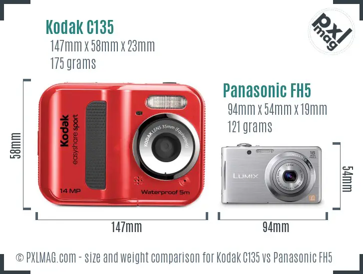 Kodak C135 vs Panasonic FH5 size comparison