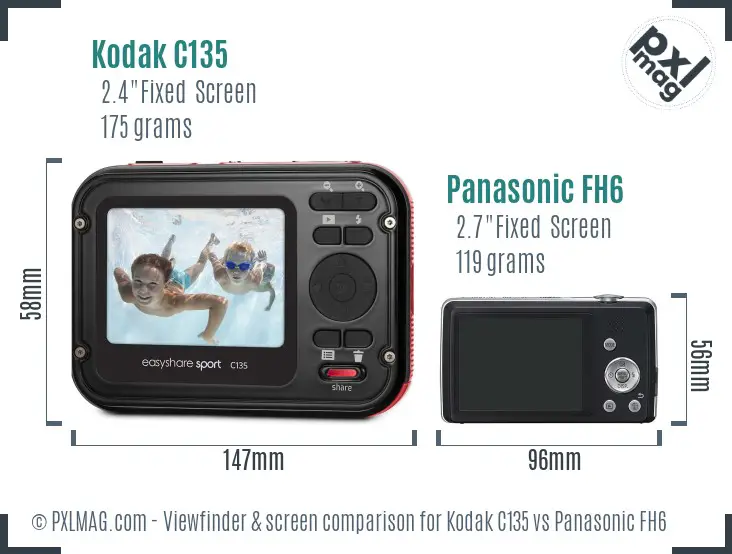 Kodak C135 vs Panasonic FH6 Screen and Viewfinder comparison