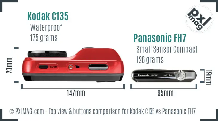 Kodak C135 vs Panasonic FH7 top view buttons comparison