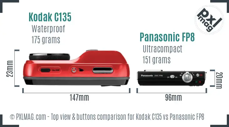 Kodak C135 vs Panasonic FP8 top view buttons comparison