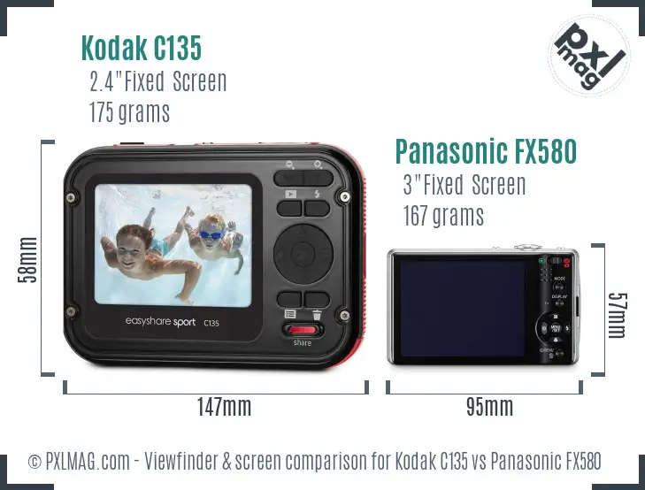 Kodak C135 vs Panasonic FX580 Screen and Viewfinder comparison