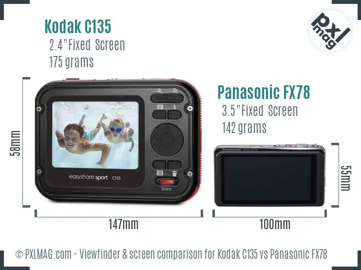 Kodak C135 vs Panasonic FX78 Screen and Viewfinder comparison
