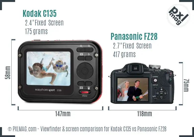 Kodak C135 vs Panasonic FZ28 Screen and Viewfinder comparison
