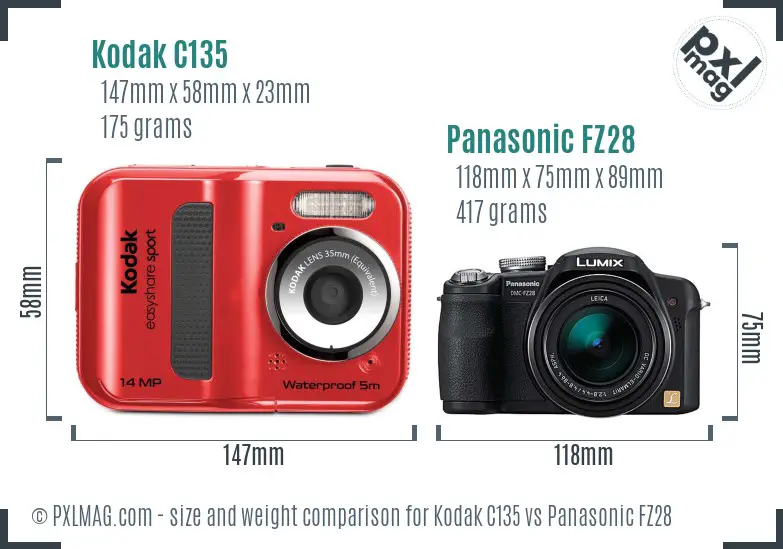Kodak C135 vs Panasonic FZ28 size comparison