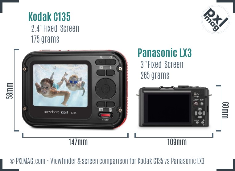 Kodak C135 vs Panasonic LX3 Screen and Viewfinder comparison