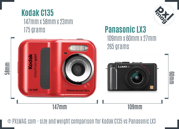 Kodak C135 vs Panasonic LX3 size comparison Kodak C135 vs Panasonic LX3 size comparison
