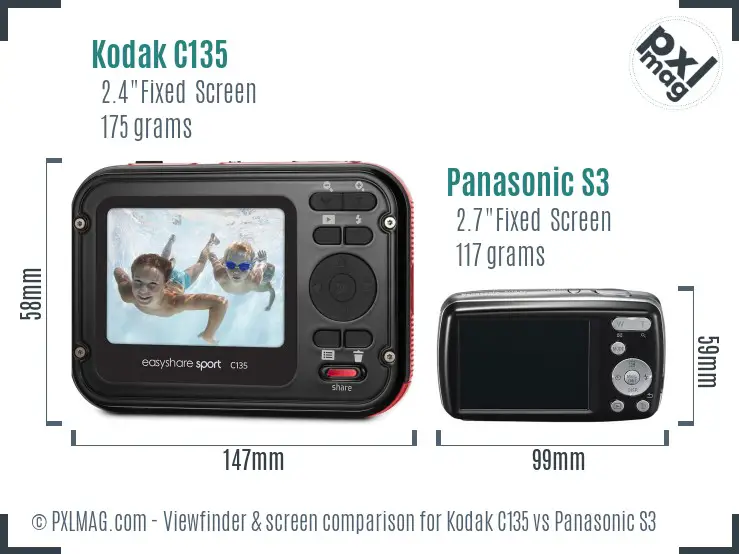 Kodak C135 vs Panasonic S3 Screen and Viewfinder comparison