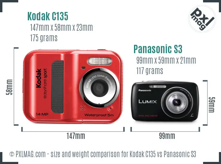 Kodak C135 vs Panasonic S3 size comparison