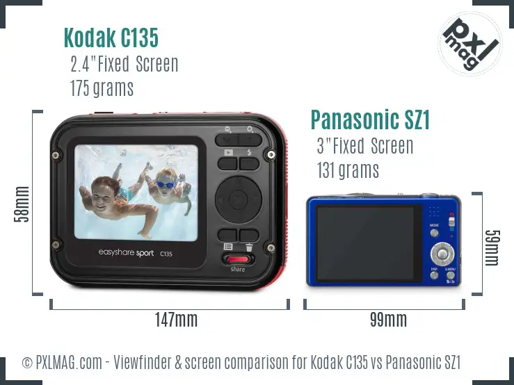 Kodak C135 vs Panasonic SZ1 Screen and Viewfinder comparison