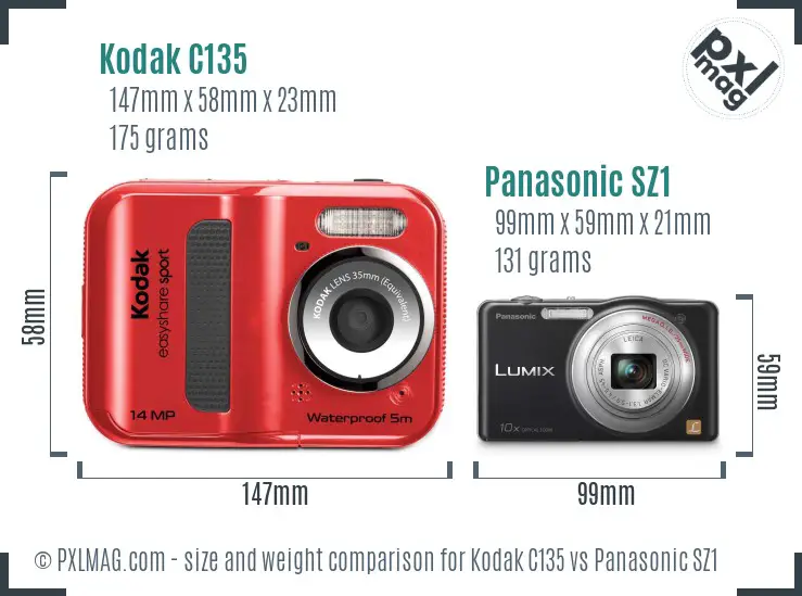 Kodak C135 vs Panasonic SZ1 size comparison