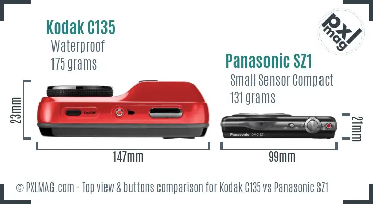 Kodak C135 vs Panasonic SZ1 top view buttons comparison