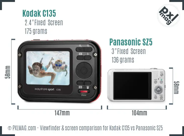 Kodak C135 vs Panasonic SZ5 Screen and Viewfinder comparison