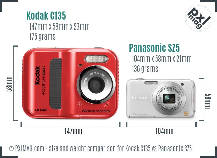 Kodak C135 vs Panasonic SZ5 size comparison