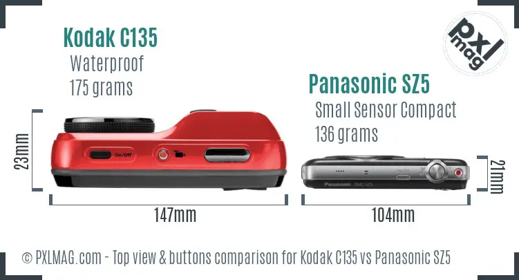 Kodak C135 vs Panasonic SZ5 top view buttons comparison