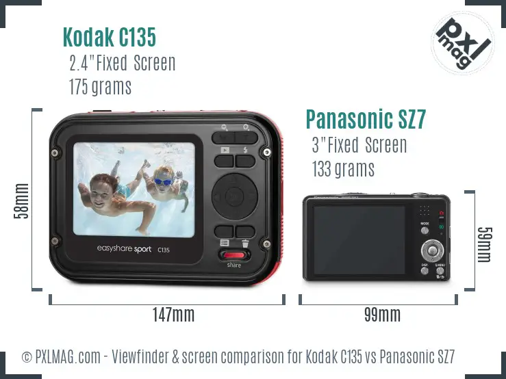 Kodak C135 vs Panasonic SZ7 Screen and Viewfinder comparison