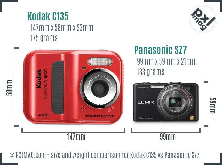 Kodak C135 vs Panasonic SZ7 size comparison