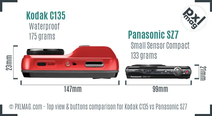 Kodak C135 vs Panasonic SZ7 top view buttons comparison