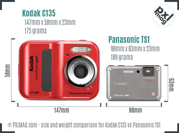 Kodak C135 vs Panasonic TS1 size comparison