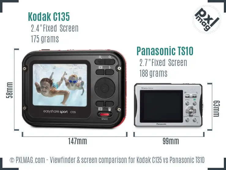 Kodak C135 vs Panasonic TS10 Screen and Viewfinder comparison