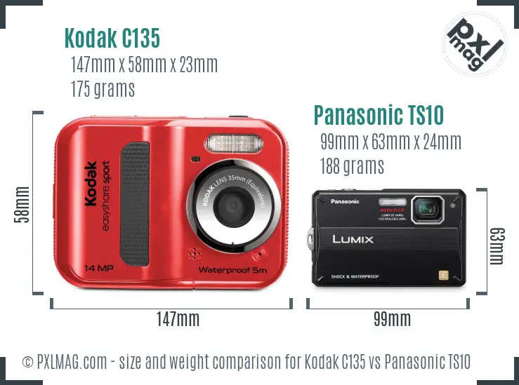 Kodak C135 vs Panasonic TS10 size comparison