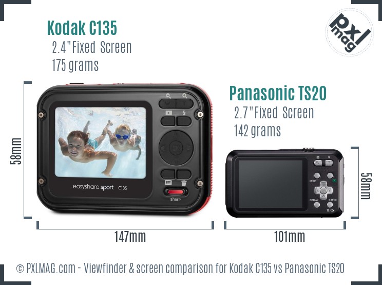 Kodak C135 vs Panasonic TS20 Screen and Viewfinder comparison