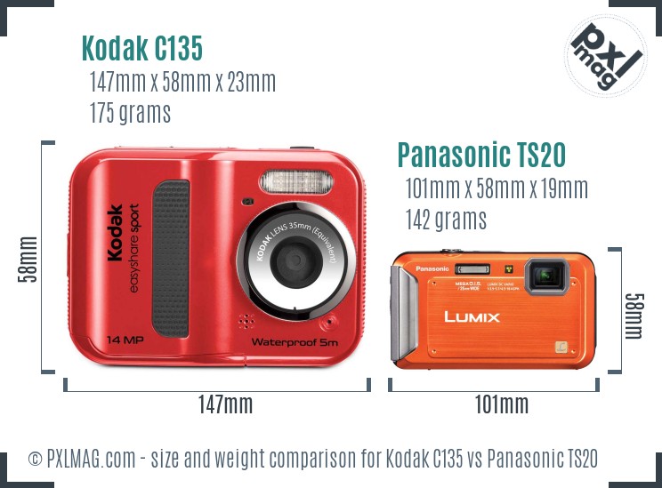Kodak C135 vs Panasonic TS20 size comparison