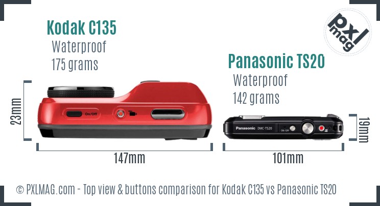 Kodak C135 vs Panasonic TS20 top view buttons comparison