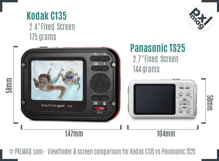 Kodak C135 vs Panasonic TS25 Screen and Viewfinder comparison