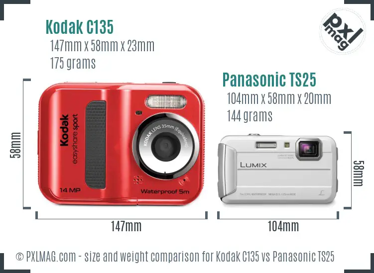 Kodak C135 vs Panasonic TS25 size comparison