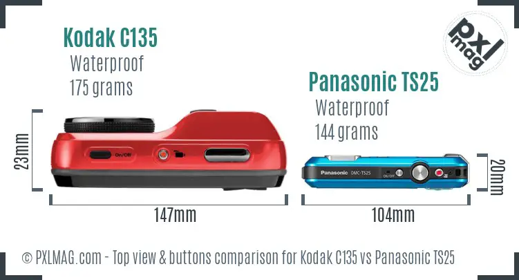 Kodak C135 vs Panasonic TS25 top view buttons comparison