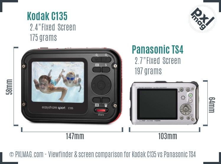 Kodak C135 vs Panasonic TS4 Screen and Viewfinder comparison