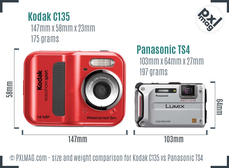 Kodak C135 vs Panasonic TS4 size comparison