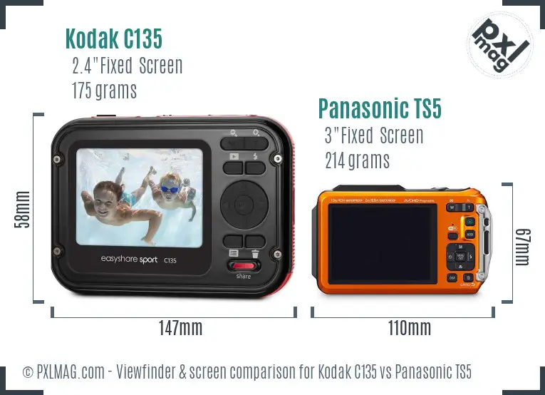 Kodak C135 vs Panasonic TS5 Screen and Viewfinder comparison