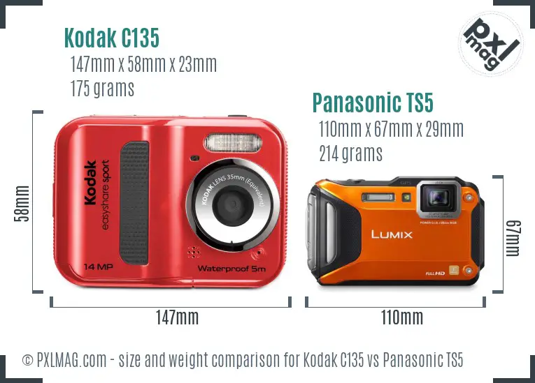 Kodak C135 vs Panasonic TS5 size comparison