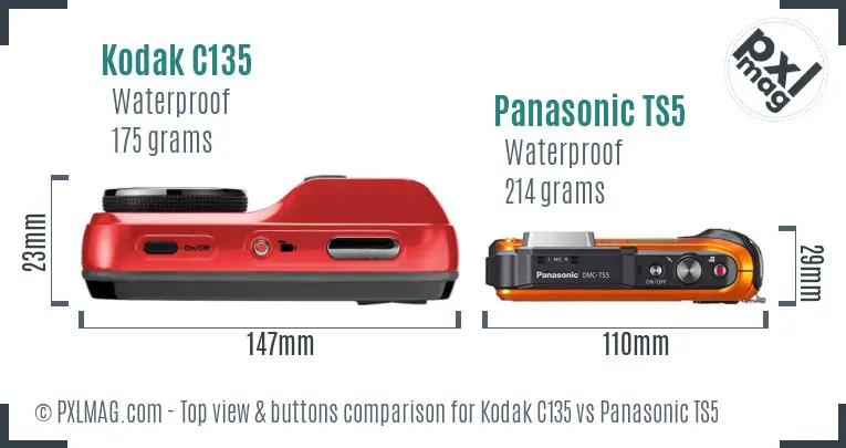 Kodak C135 vs Panasonic TS5 top view buttons comparison