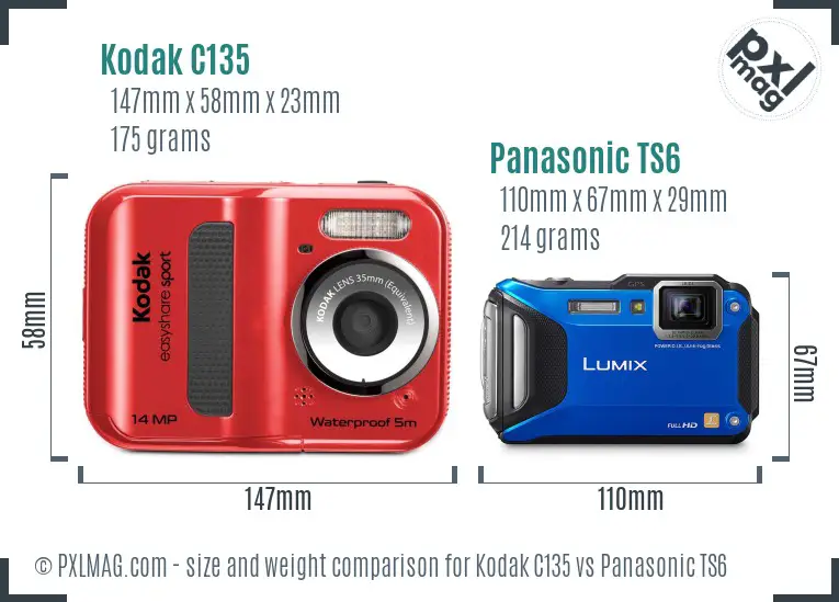 Kodak C135 vs Panasonic TS6 size comparison