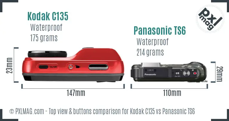 Kodak C135 vs Panasonic TS6 top view buttons comparison