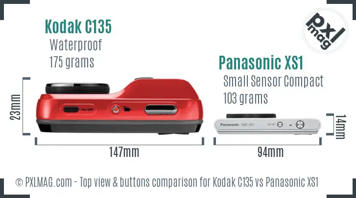 Kodak C135 vs Panasonic XS1 top view buttons comparison Kodak C135 vs Panasonic XS1 top view buttons comparison