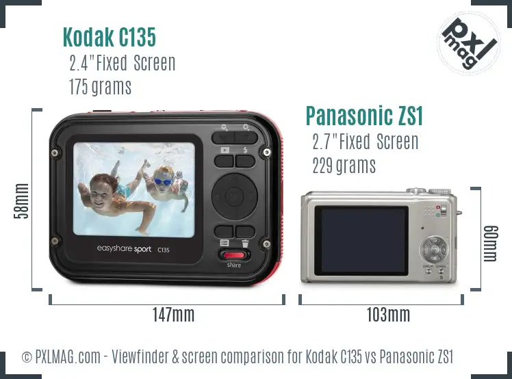 Kodak C135 vs Panasonic ZS1 Screen and Viewfinder comparison