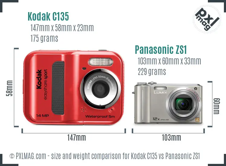 Kodak C135 vs Panasonic ZS1 size comparison
