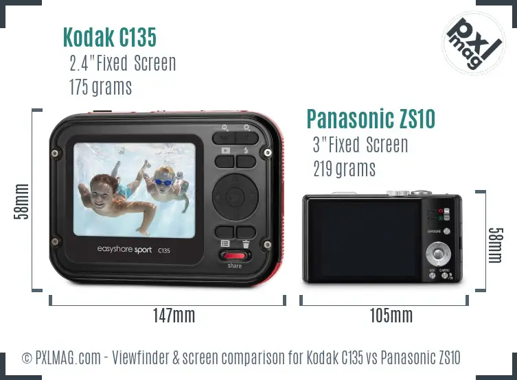 Kodak C135 vs Panasonic ZS10 Screen and Viewfinder comparison Kodak C135 vs Panasonic ZS10 Screen and Viewfinder comparison